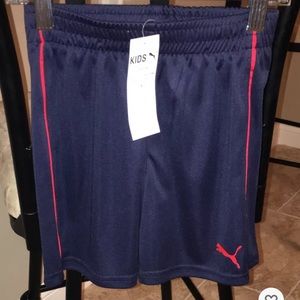 SALE-New Boys Puma Athletic Elastic Waist Shorts Navy Blue and Red Size 4 Kids